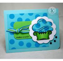 Blue and Green Polkadots and Cupcake Birthday Card - Kitchen Sink Stamps