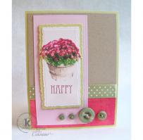 Pink Mums Happy Birthday Card - Kitchen Sink Stamps