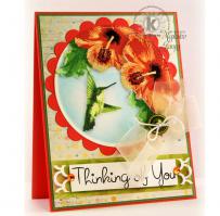 Hummingbird and Orange Hibiscus Thinking of You Card - Kitchen Sink Stamps