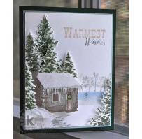 Icy Pond by a Cabin Amongst the Pine Trees Warm Winter Wishes Card - Kitchen Sink Stamps