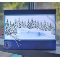 Ice Skaters on a Frozen Pond Amongst the Pine Trees Note Card - Kitchen Sink Stamps