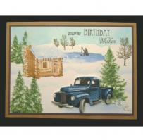Old Truck and Snowy Cabin in the Snow by Icy Pond Warm Wishes Birthday Card - Kitchen Sink Stamps