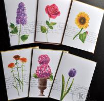 Set of Different Flower Note Cards with Script Writing - Kitchen Sink Stamps