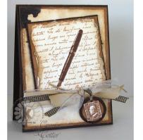 Vintage Script Letter and Fountain Pen Note Card - Kitchen Sink Stamps