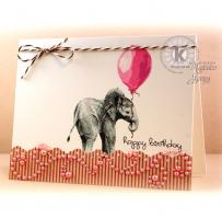 Baby Elephant with Pink Balloon Birthday Card - Kitchen Sink Stamps