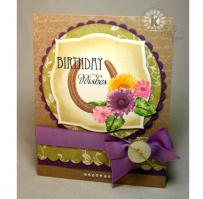 Horseshoe, Daisies and Sunflowers Good Luck Birthday Card - Kitchen Sink Stamps