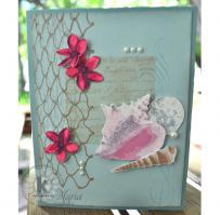 Hawaiian plumerias and conch shell card from Kitchen Sink Stamps