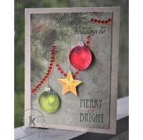 Pine Branches with Hanging Ornaments and Stars Holiday Card - Kitchen Sink Stamps
