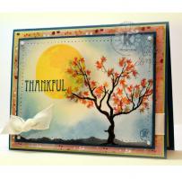Tree with Fall Leaves and Autumn Moon Thanksgiving Card - Kitchen Sink Stamps
