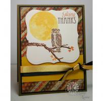 Wise Owl and Autumn Moon Thanksgiving Card - Kitchen Sink Stamps