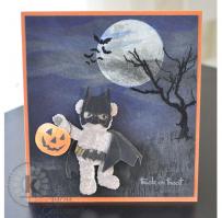 Trick or Treat Bat Man Teddy Bear Halloween Card - Kitchen Sink Stamps