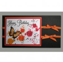Orange Butterfly with Orange and Red Paint Splatters Birthday Card - Kitchen Sink Stamps