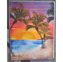 Palm Trees on a Sandy Beach at Sunset Note Card - Kitchen Sink Stamps
