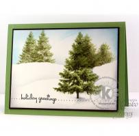 Pine Trees Amongst the Snow Christmas Card - Kitchen Sink Stamps