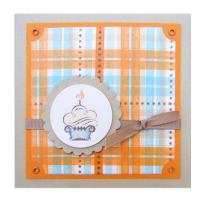 Orange and Blue Plaid Cupcake Birthday Card - Kitchen Sink Stamps