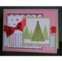 Pink and Green Playful Trees Christmas Card - Kitchen Sink Stamps