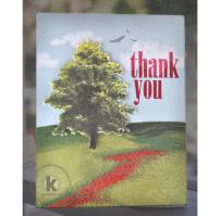 Tree on Green Hills with carpet of red flowers Thank You Card - Kitchen Sink Stamps