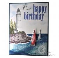 Lighthouse Rolling Hills as Waves Birthday Card - Kitchen Sink Stamps