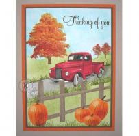 A Fall scene - Old Truck at a Pumpkin patch Thinking of You Card - Kitchen Sink Stamps
