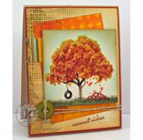 Autumn Tree with pile of leaves Warmest Wishes Card - Kitchen Sink Stamps