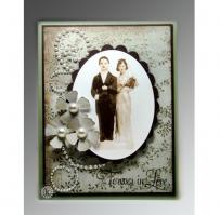 Vintage Bride and Groom Wedding Card sepia and green Anniversary Card  - Kitchen Sink Stamps