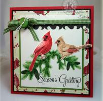 Red and Tan Cardinals Christmas Card - Kitchen Sink Stamps