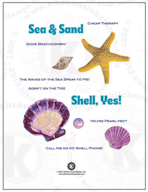 Seashells Starfish, Peal, Clam Shell rubberstamps clear stamps