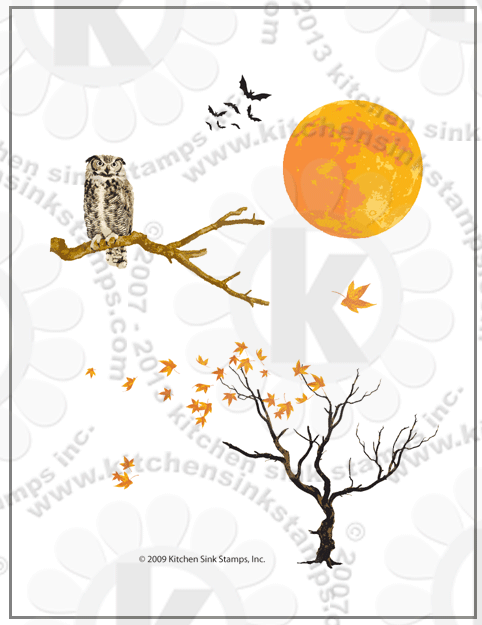 owl autumn moon spooky tree rubberstamps clear stamps