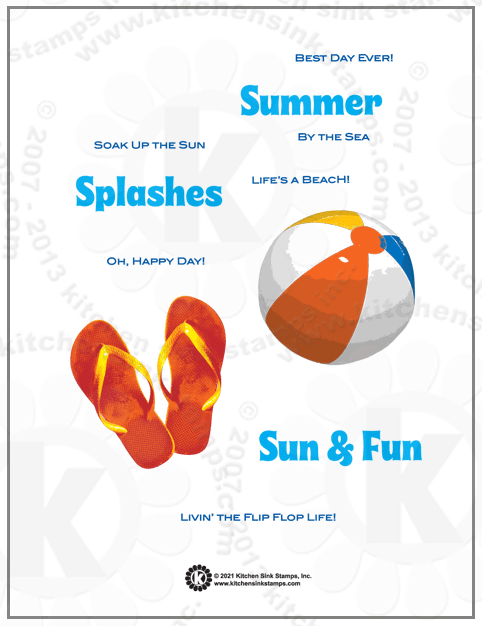 Summer Splashes Flip Flops Beach Ball rubberstamps clear stamps