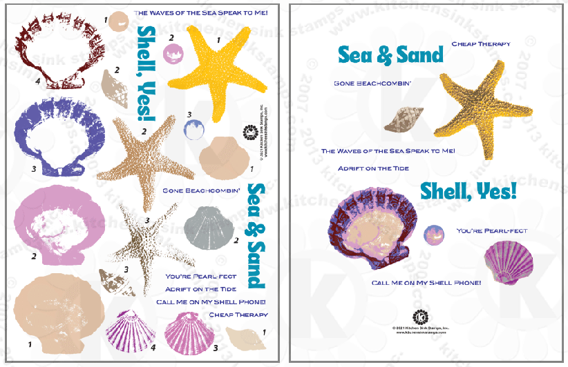 Seashells Starfish, Peal, Clam Shell, rubber stamps clearstamps