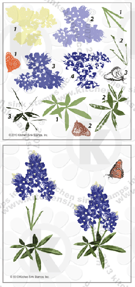 Bluebonnets Texas wildflower Multi Step clear layered stamps