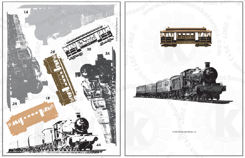 steam train and cable car, rubber stamps clearstamps