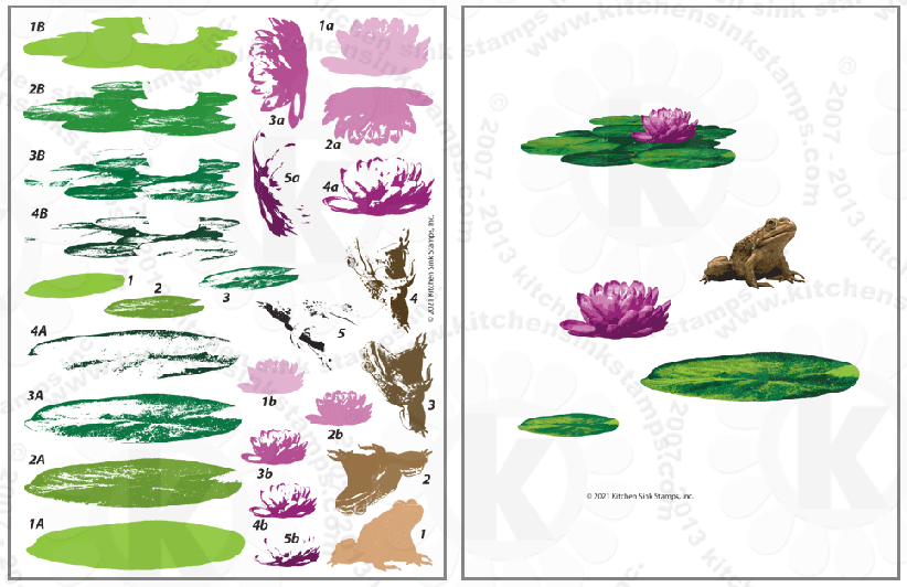 water lilies, waterlilies, lily pad, frog, rubber stamps clearstamps