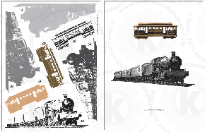 steam train and cable car, rubber stamps clearstamps